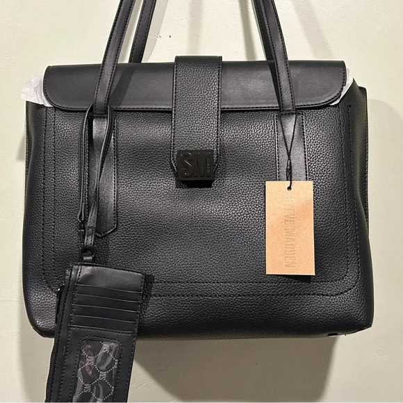 BRAND NEW WITH TAGS STEVE MADDEN MATTE BLACK BGOOSE TOTE. - Picture 5 of 11